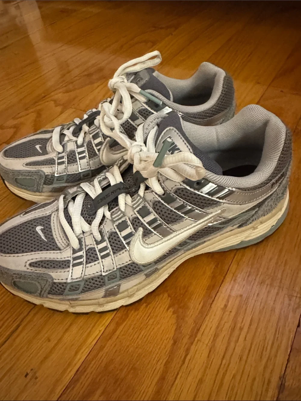 Nike Light Gray and White Mesh Trainer